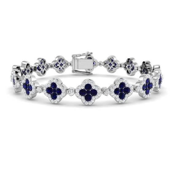 7.29ct SI2/G Round cut Blue Sapphire Gemstone Bracelet in 18k White Gold