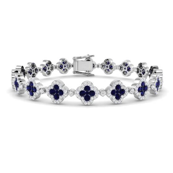 5.24ct SI2/G Round cut Blue Sapphire Gemstone Bracelet in 18k White Gold