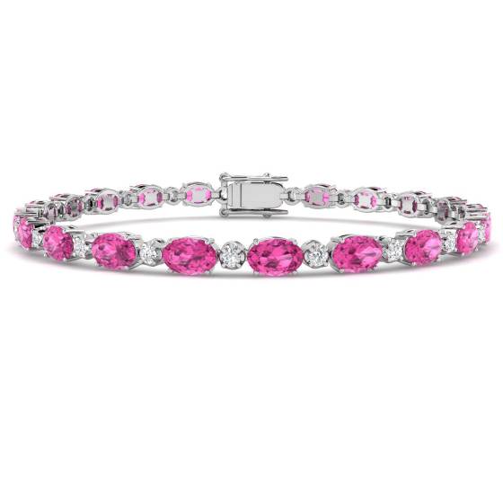 10.88ct SI2/G Oval cut Pink Sapphire Gemstone Bracelet in 18k White Gold