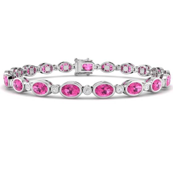 8.85ct SI2/G Oval cut Pink Sapphire Gemstone Bracelet in 18k White Gold