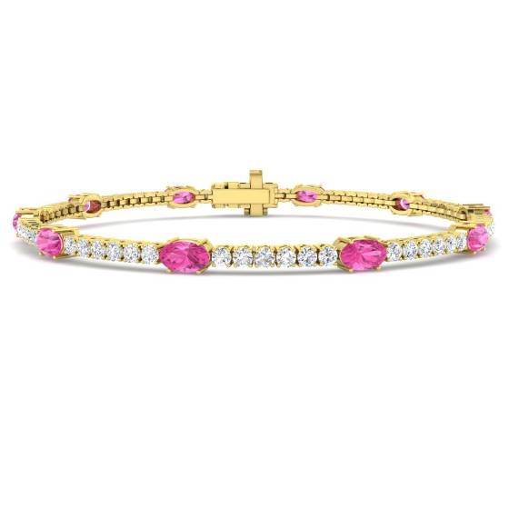 4.72ct SI2/G Oval cut Pink Sapphire Gemstone Bracelet in 18k Yellow Gold