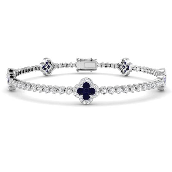 2.73ct SI2/G Round cut Blue Sapphire Gemstone Bracelet in 18k White Gold