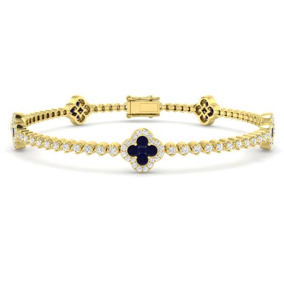 2.73ct SI2/G Round cut Blue Sapphire Gemstone Bracelet in 18k Yellow Gold