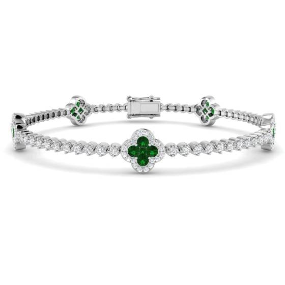 2.38ct SI2/G Round cut Emerald Gemstone Bracelet in 18k White Gold