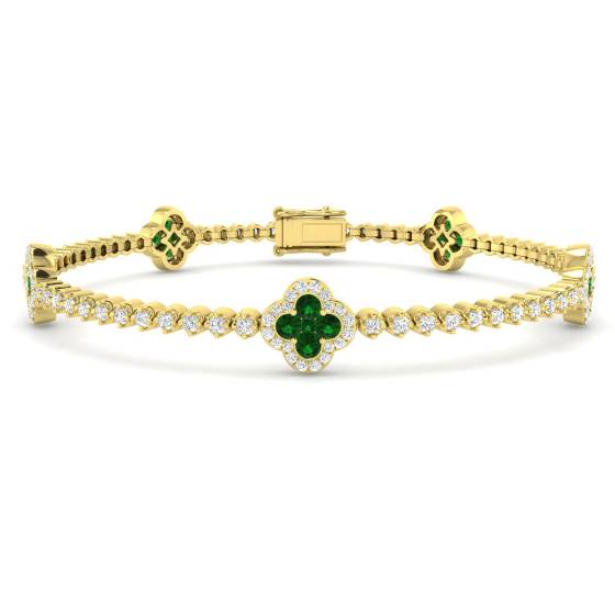 2.38ct SI2/G Round cut Emerald Gemstone Bracelet in 18k Yellow Gold