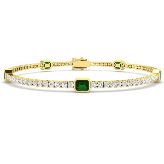 4.68ct SI2/G Emerald cut Emerald Gemstone Bracelet in 18k Yellow Gold