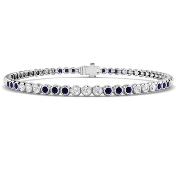 1.49ct SI2/G Round cut Blue Sapphire Gemstone Bracelet in 18k White Gold