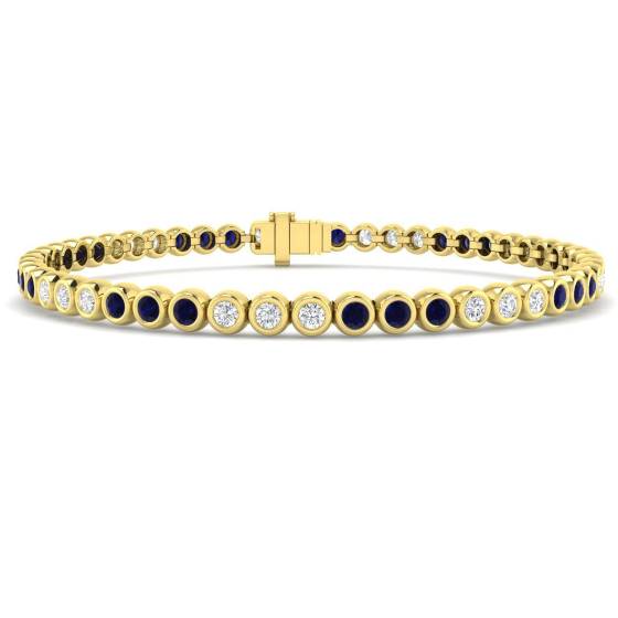 2.55ct SI2/G Round cut Blue Sapphire Gemstone Bracelet in 18k Yellow Gold