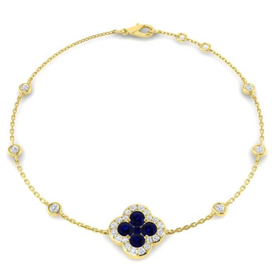 1.02ct SI2/G Round cut Blue Sapphire Gemstone Bracelet in 18k Yellow Gold