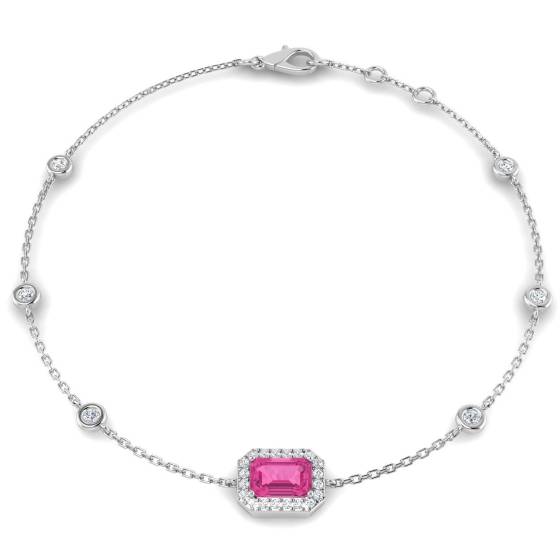 1.03ct SI2/G Emerald cut Pink Sapphire Gemstone Bracelet in 18k White Gold