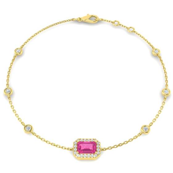 1.03ct SI2/G Emerald cut Pink Sapphire Gemstone Bracelet in 18k Yellow Gold