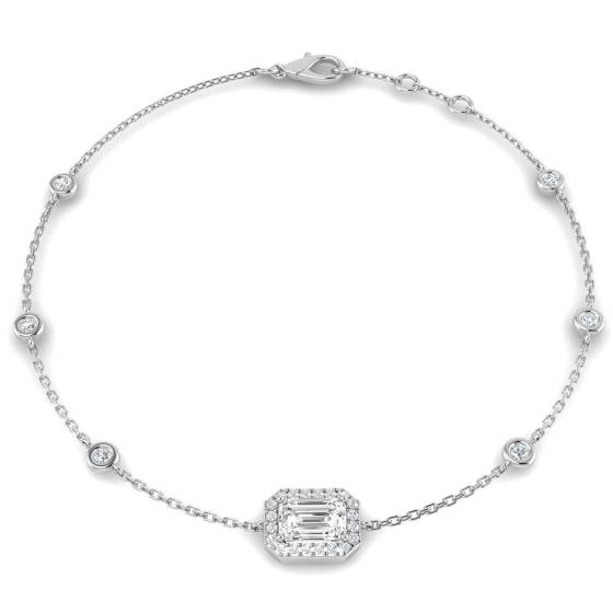 0.93ct SI2/G Emerald cut Diamonds Halo Bracelet in 18k White Gold