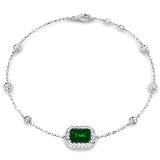 1.36ct SI2/G Emerald cut Emerald Gemstone Bracelet in 18k White Gold