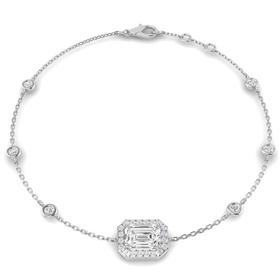 1.34ct SI2/G Emerald cut Diamonds Halo Bracelet in 18k White Gold