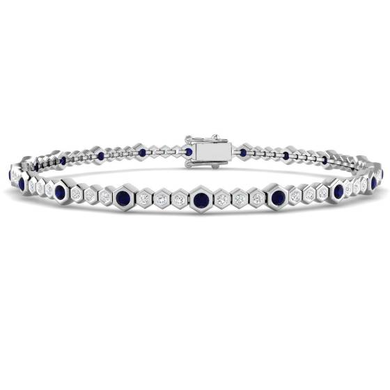 1.73ct SI2/G Round cut Blue Sapphire Gemstone Bracelet in 18k White Gold