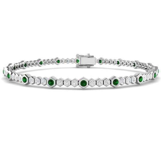 1.55ct SI2/G Round cut Emerald Gemstone Bracelet in 18k White Gold