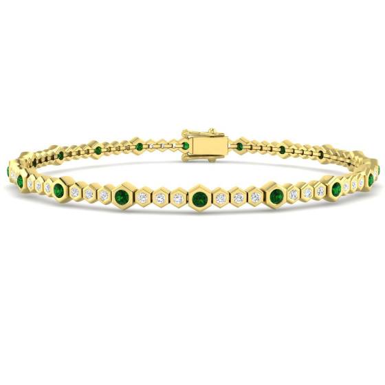 1.55ct SI2/G Round cut Emerald Gemstone Bracelet in 18k Yellow Gold