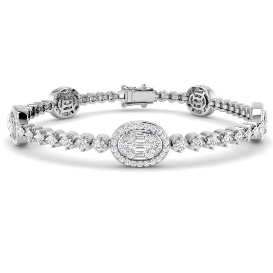 3.20ct SI2/G Baguette cut Diamonds Baguette & Brilliant Bracelet in 18k White Gold