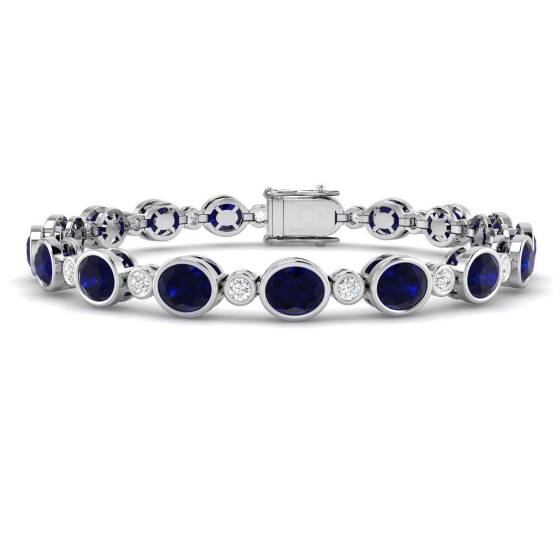 14.12ct SI2/G Oval cut Blue Sapphire Gemstone Bracelet in 18k White Gold