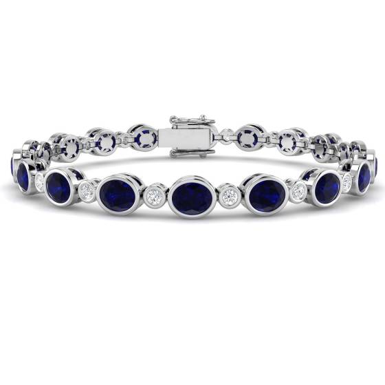 10.97ct SI2/G Oval cut Blue Sapphire Gemstone Bracelet in 18k White Gold