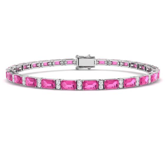 7.33ct SI2/G Emerald cut Pink Sapphire Gemstone Bracelet in 18k White Gold