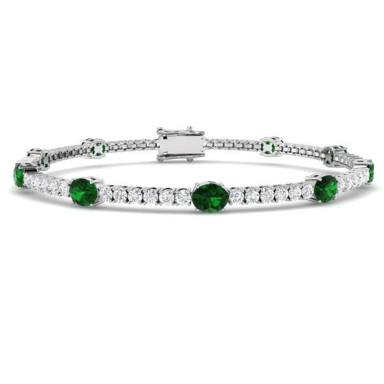 5.14ct SI2/G Oval cut Emerald Gemstone Bracelet in 18k White Gold