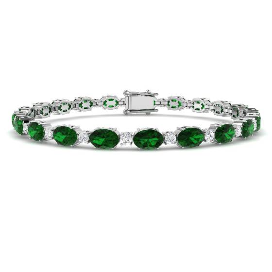 10.11ct SI2/G Oval cut Emerald Gemstone Bracelet in 18k White Gold