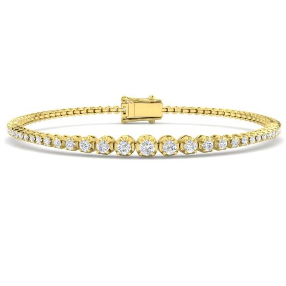 1.07ct I1/G Round cut Diamonds Tennis Bracelet in 9k Yellow Gold