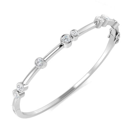 1.10ct SI2/G Round cut Diamond Fancy Bangle in 9k White Gold