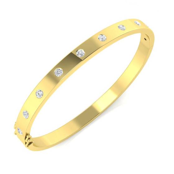 1.02ct SI2/G Round cut Diamonds Fancy Bangle in 9k Yellow Gold