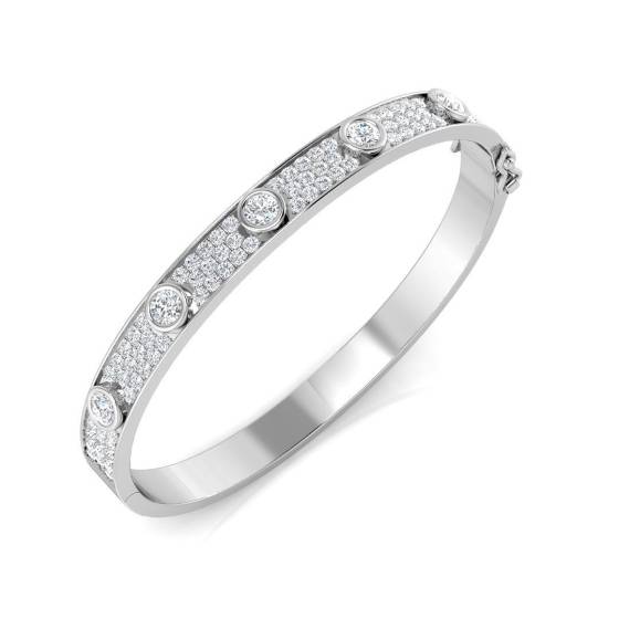 3.11ct SI2/G Round cut Diamonds Pave Bangle in 9k White Gold