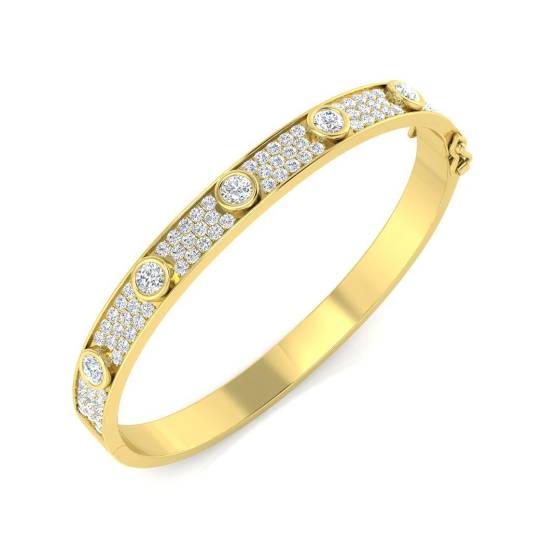 3.11ct SI2/G Round cut Diamonds Pave Bangle in 18k Yellow Gold