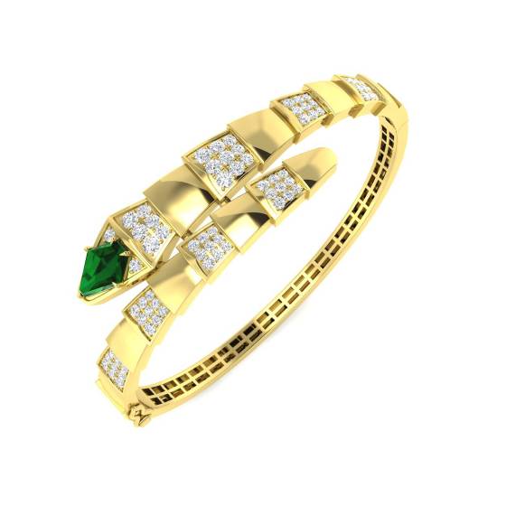 2.52ct SI1/G Round cut Diamonds Emerald Gemstone Bangle in 18k Yellow Gold