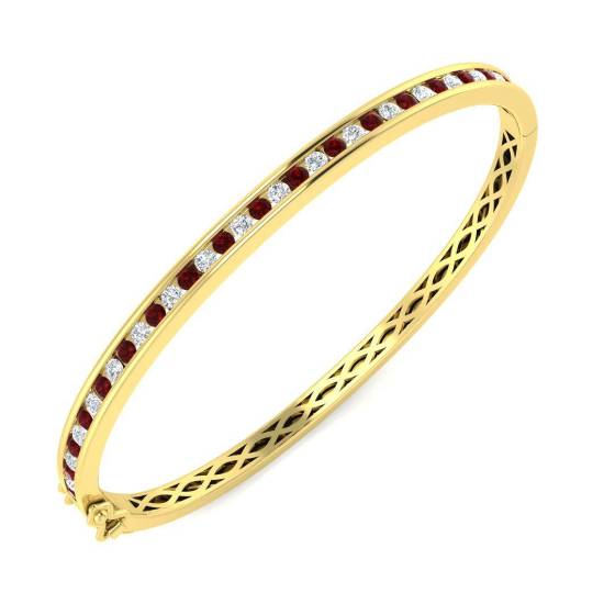 1.73ct SI2/G Round cut Diamonds Ruby Gemstone Bangle in 18k Yellow Gold