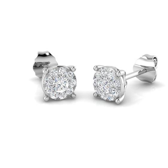 0.74ct SI2/G Round cut Diamond Cluster Earrings in 9k White Gold