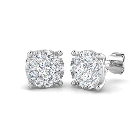 1.13ct SI2/G Round cut Diamond Cluster Earrings in 9k White Gold