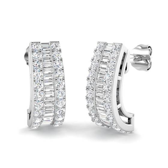 1.18ct SI2/G Baguette cut Diamond Designer Earrings in 18k White Gold