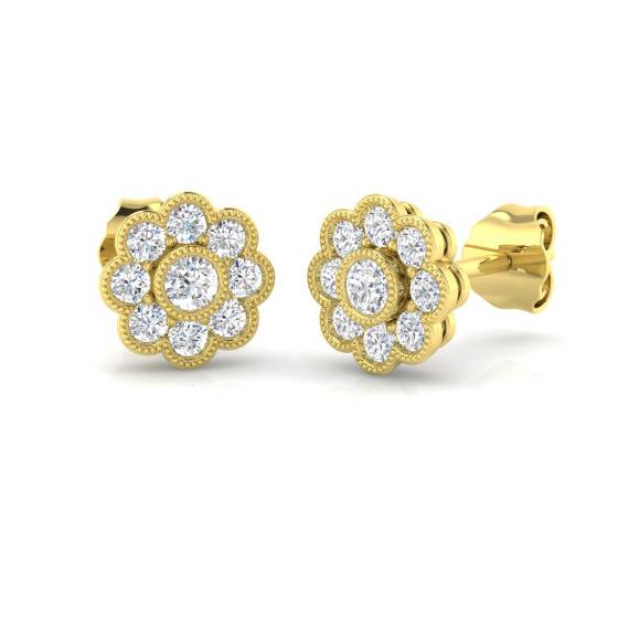 0.51ct I1/G Round cut Diamond Designer Earrings in 9k Yellow Gold