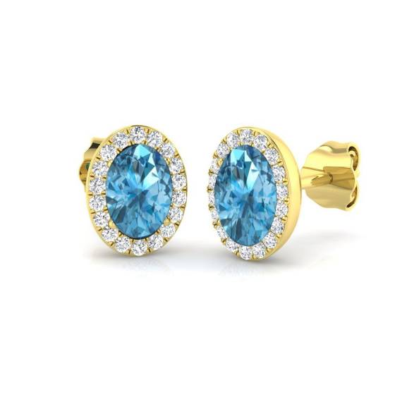 0.88ct SI2/G Oval cut Aquamarine Gemstone Earrings in 9k Yellow Gold