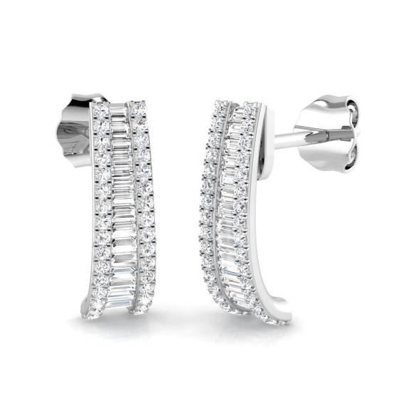 0.44ct SI2/G Baguette cut Diamond Designer Earrings in 9k White Gold