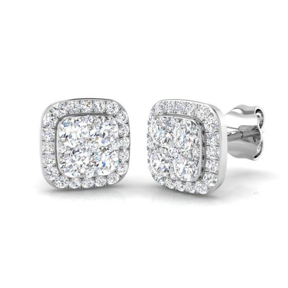 0.66ct SI2/G Round cut Diamond Cluster Earrings in 9k White Gold