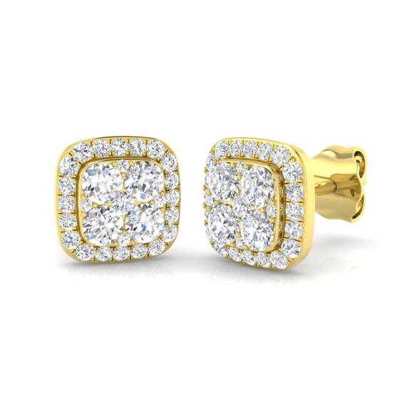 0.66ct SI2/G Round cut Diamond Cluster Earrings in 9k Yellow Gold