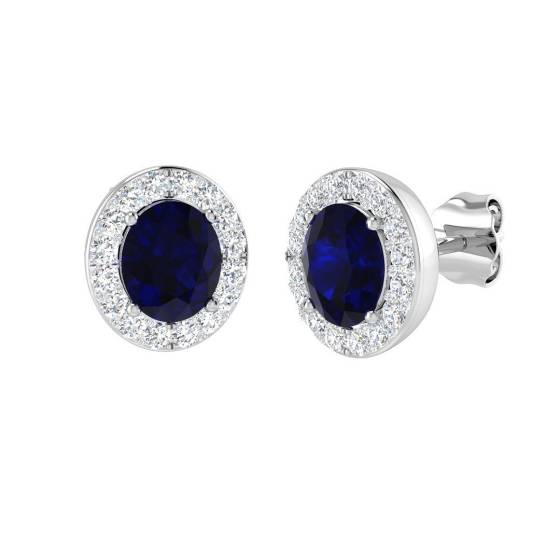 2.07ct SI2/G Oval cut Blue Sapphire Gemstone Earrings in 18k White Gold