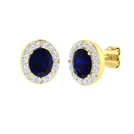 1.86ct SI2/G Oval cut Blue Sapphire Gemstone Earrings in 18k Yellow Gold