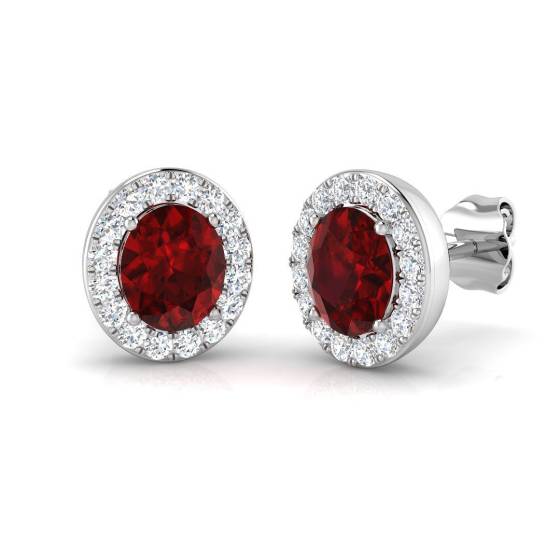 1.68ct SI2/G Oval cut Ruby Gemstone Earrings in 18k White Gold