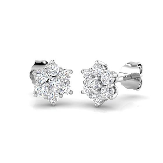 0.92ct SI2/G Round cut Diamond Cluster Earrings in 18k White Gold