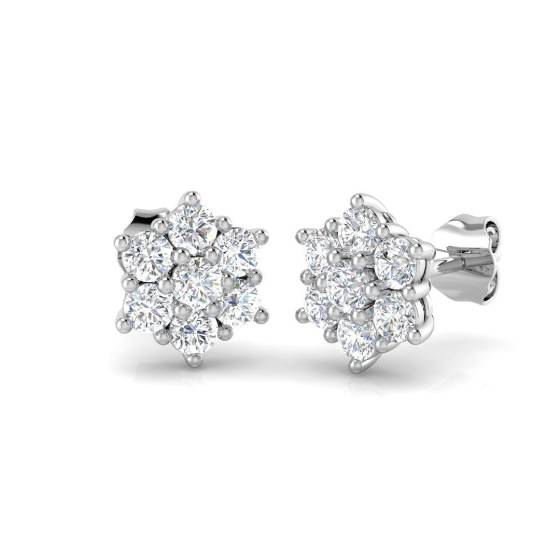 0.50ct I1/G Round cut Diamond Cluster Earrings in 9k White Gold