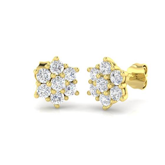 0.50ct I1/G Round cut Diamond Cluster Earrings in 9k Yellow Gold