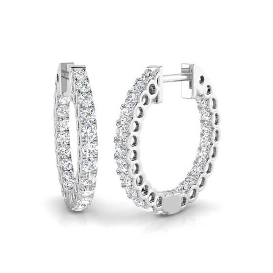 1.04ct SI2/G Round cut Diamond Hoop Earrings in 18k White Gold