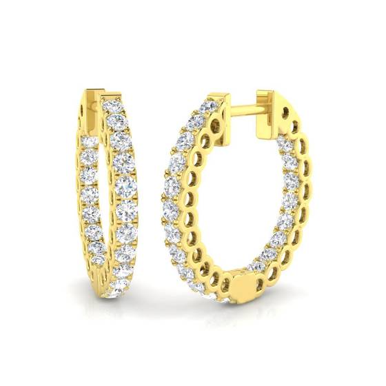 1.04ct I1/G Round cut Diamond Hoop Earrings in 9k Yellow Gold